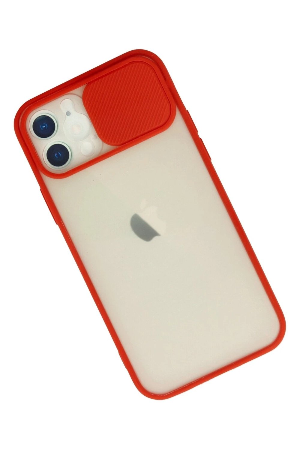 Mey İthalat®  iPhone 12 Kılıf Palm Buzlu Kamera Sürgülü Silikon - Kırmızı