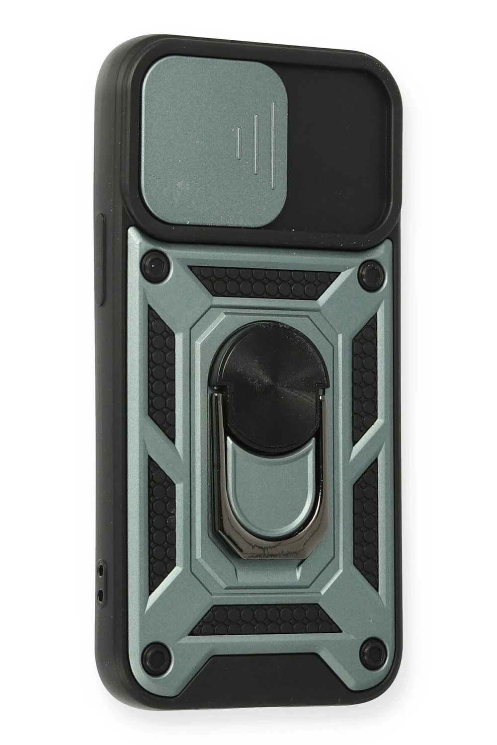 Mey İthalat®  iPhone 12 Kılıf Pars Lens Yüzüklü Silikon - Yeşil