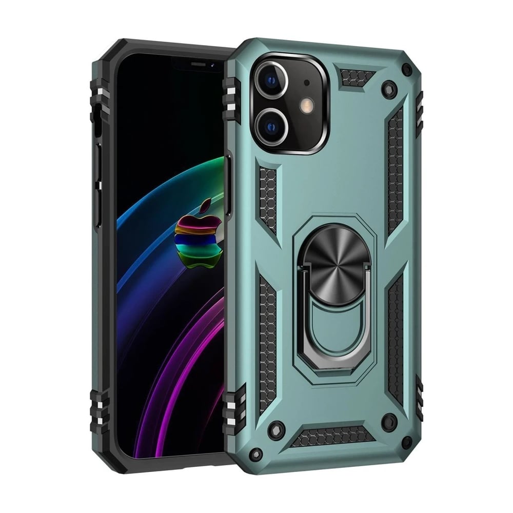 Mey İthalat®  iPhone 12 Kılıf Sofya Yüzüklü Silikon Kapak - Yeşil