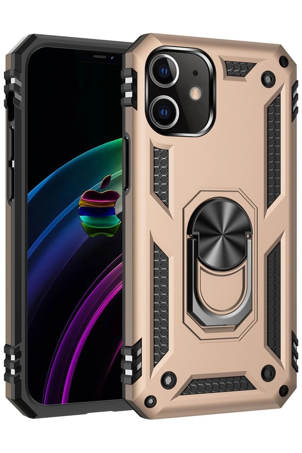 Mey İthalat®  iPhone 12 Kılıf Sofya Yüzüklü Silikon Kapak - Gold