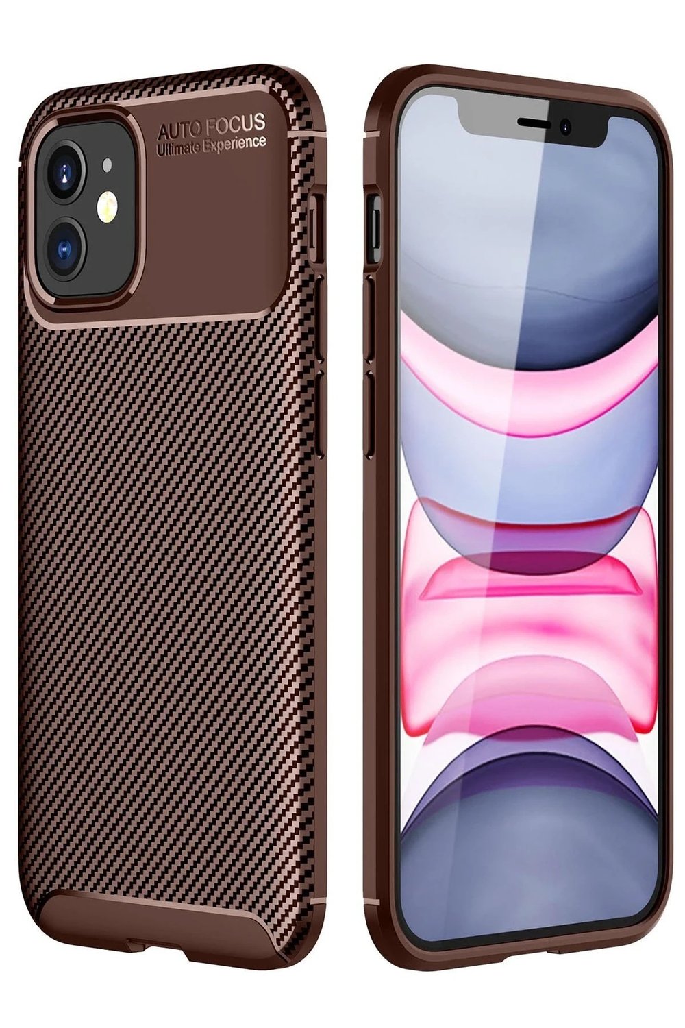 Mey İthalat®  iPhone 12 Mini Kılıf Auto Focus Karbon Kapak - Kahverengi