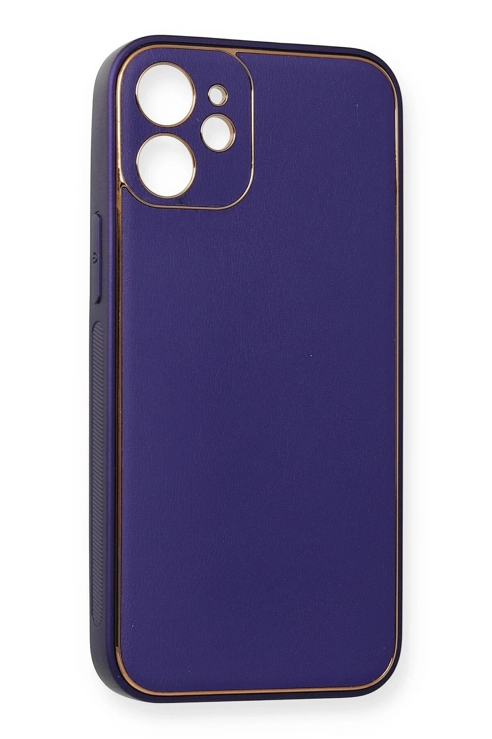 Mey İthalat®  iPhone 12 Mini Kılıf Coco Deri Silikon Kapak - Mor