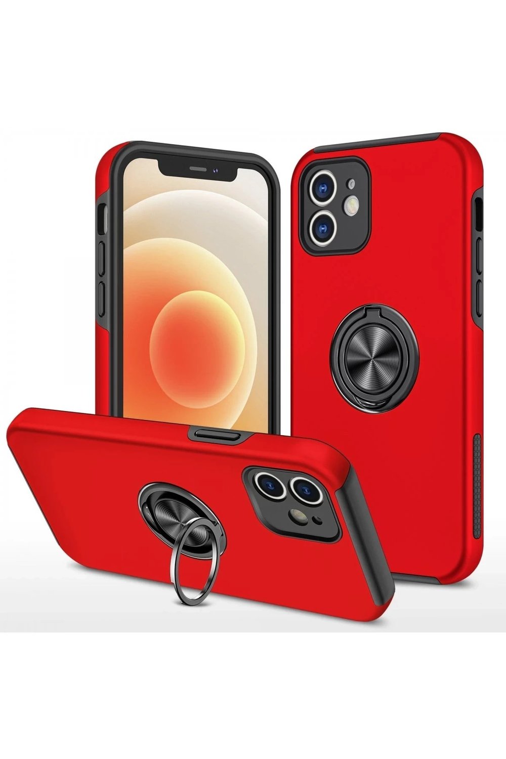 Mey İthalat®  iPhone 12 Mini Kılıf Elit Yüzüklü Kapak - Kırmızı