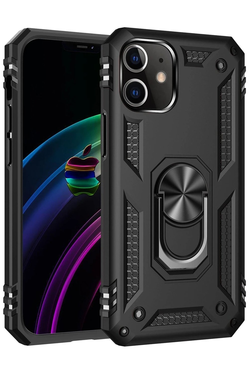 Mey İthalat®  iPhone 12 Mini Kılıf Sofya Yüzüklü Silikon Kapak - Siyah