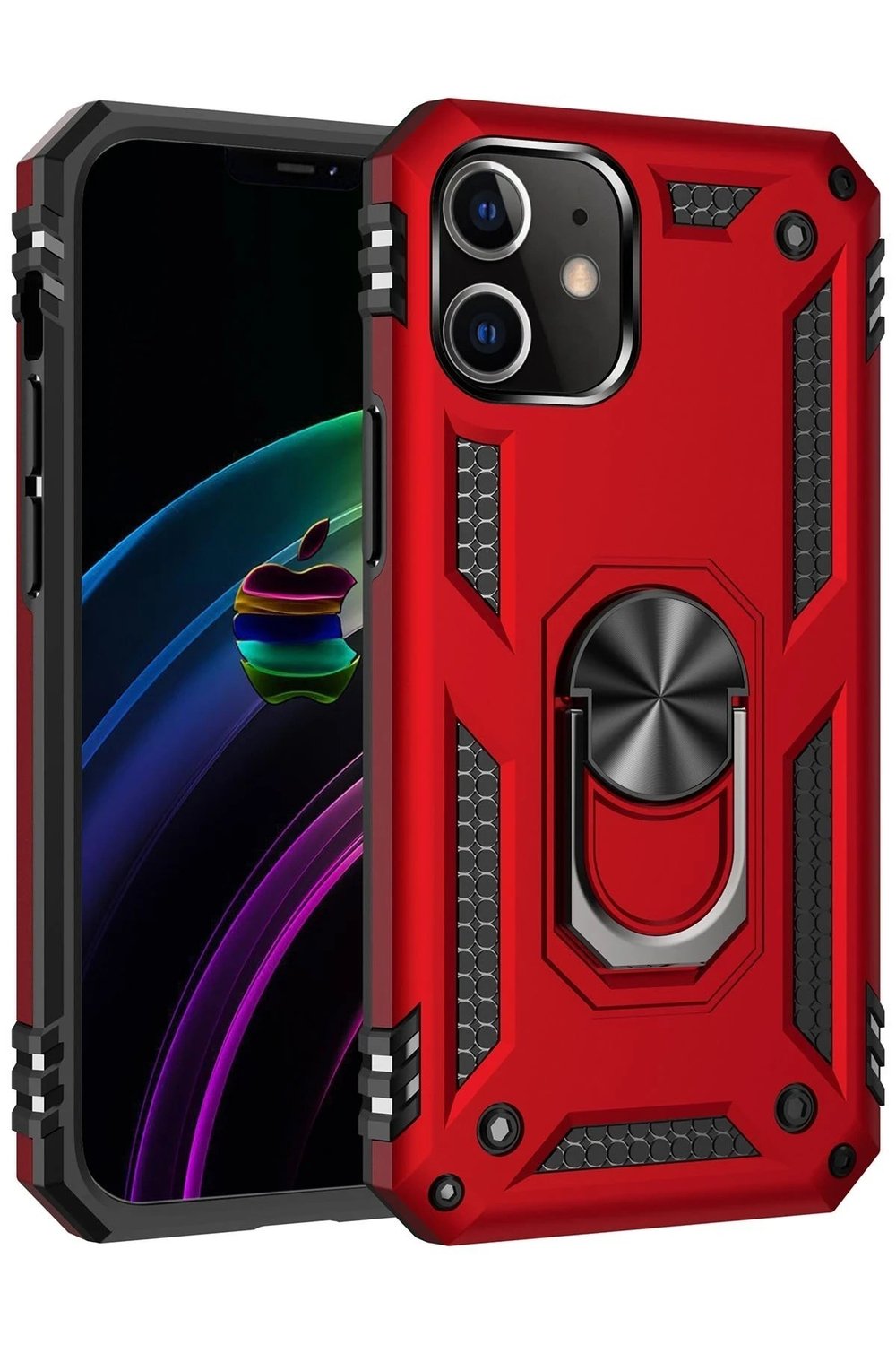 Mey İthalat®  iPhone 12 Mini Kılıf Sofya Yüzüklü Silikon Kapak - Kırmızı