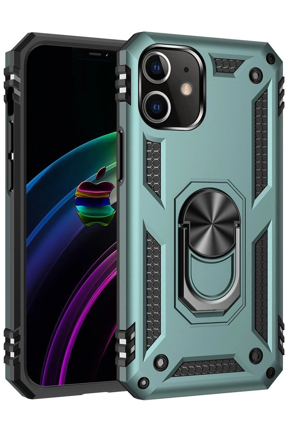 Mey İthalat®  iPhone 12 Mini Kılıf Sofya Yüzüklü Silikon Kapak - Yeşil