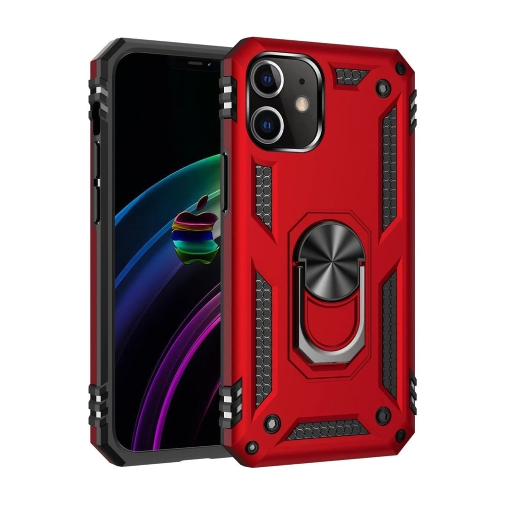 Mey İthalat®  iPhone 12 Mini Kılıf Sofya Yüzüklü Silikon Kapak - Kırmızı