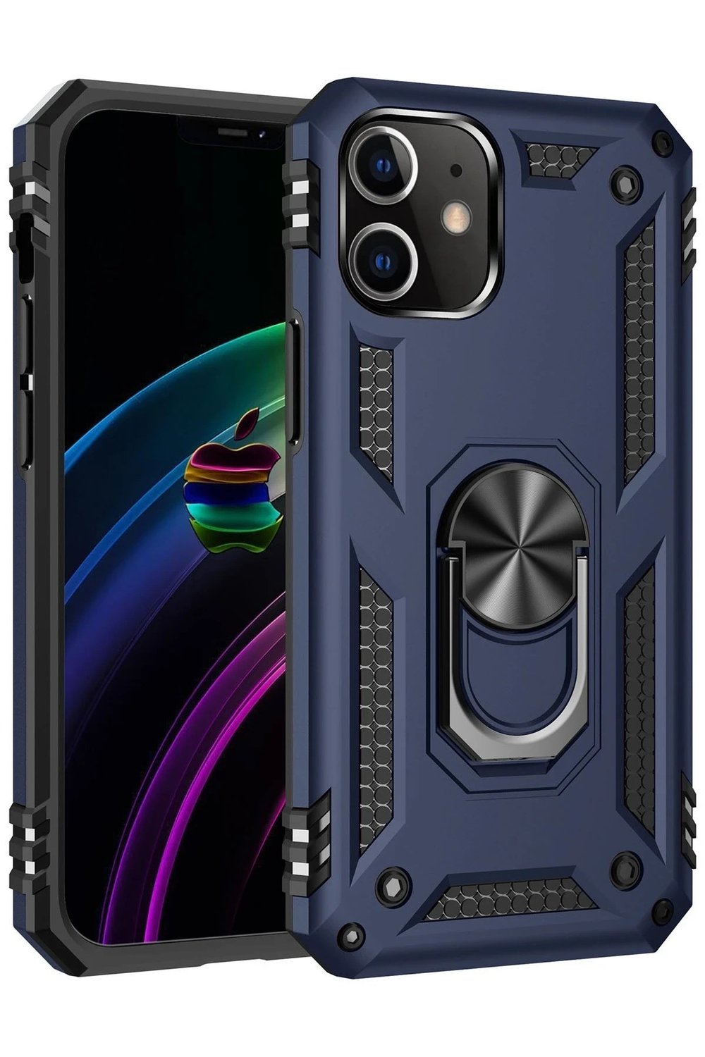 Mey İthalat®  iPhone 12 Mini Kılıf Sofya Yüzüklü Silikon Kapak - Lacivert