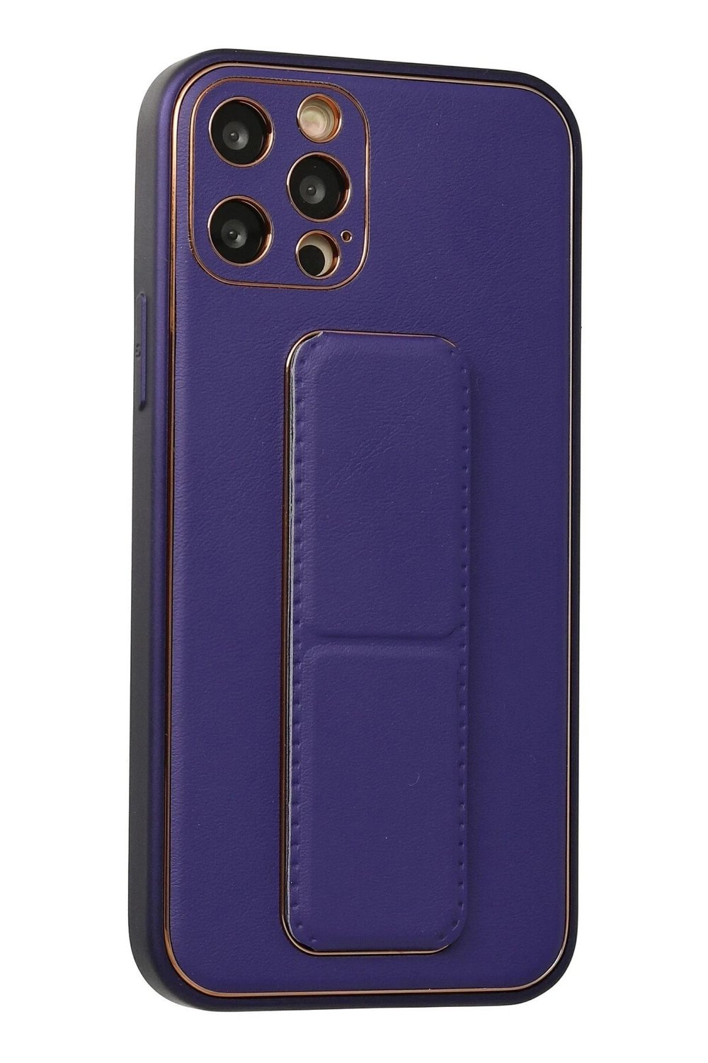 Mey İthalat®  iPhone 12 Pro Kılıf Coco Deri Standlı Kapak - Mor
