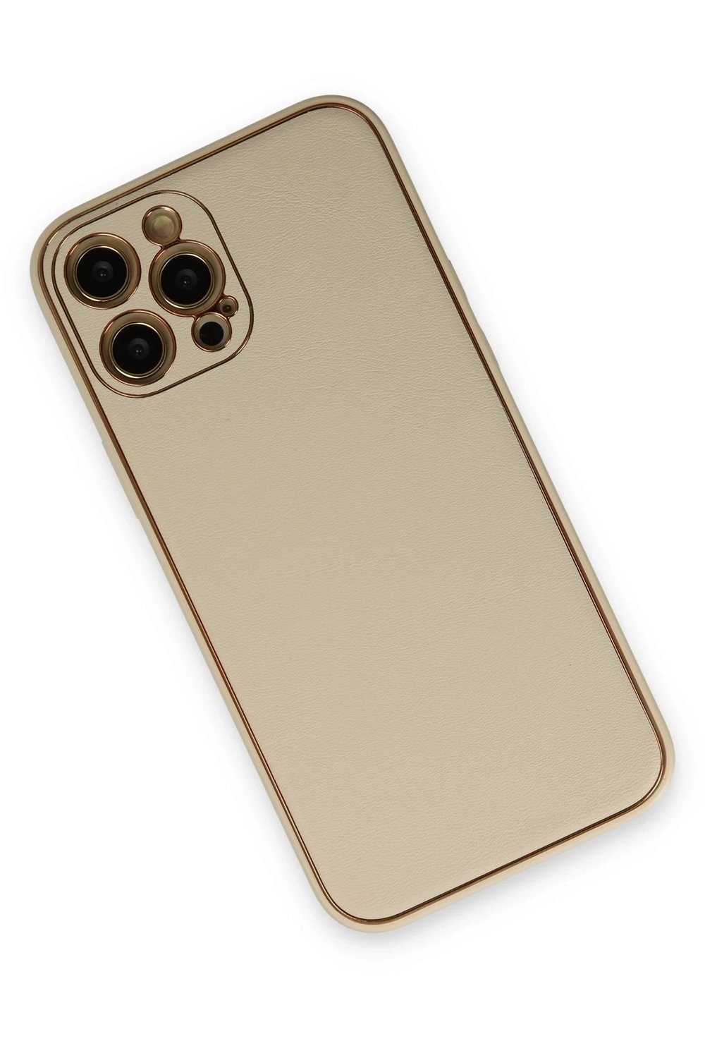 Mey İthalat®  iPhone 12 Pro Kılıf Coco Deri Silikon Kapak - Gold
