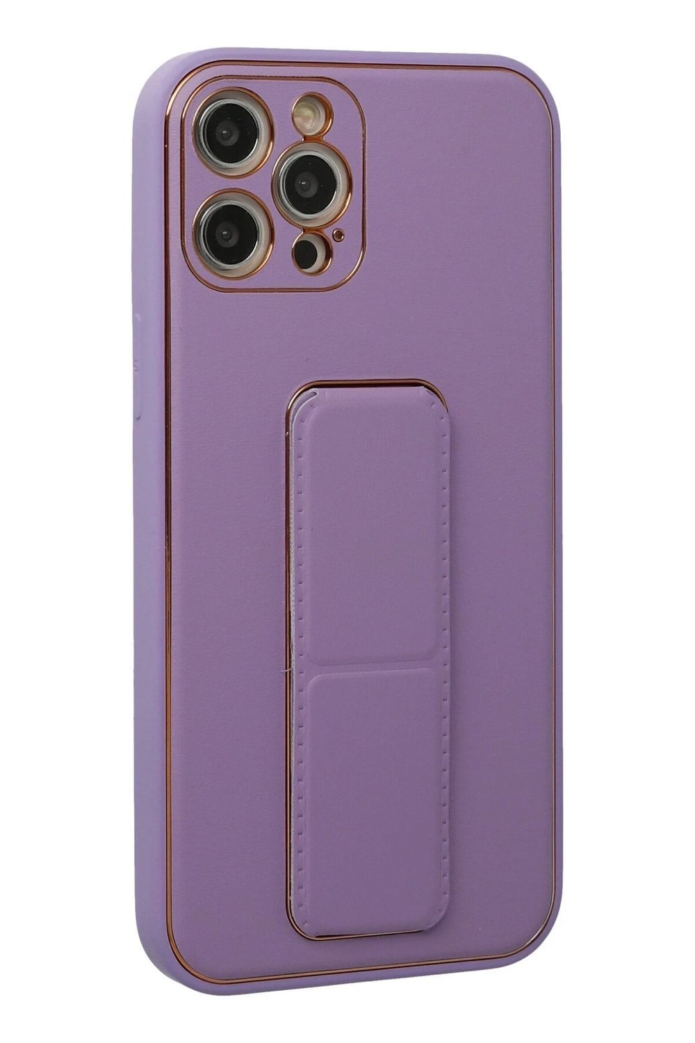 Mey İthalat®  iPhone 12 Pro Kılıf Coco Deri Standlı Kapak - Lila