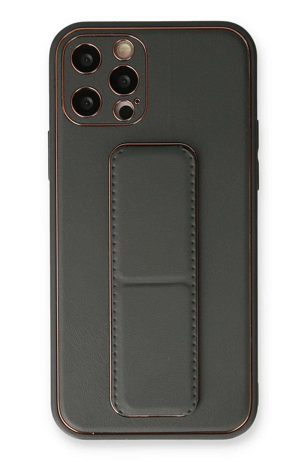 Mey İthalat®  iPhone 12 Pro Kılıf Coco Deri Standlı Kapak - Füme