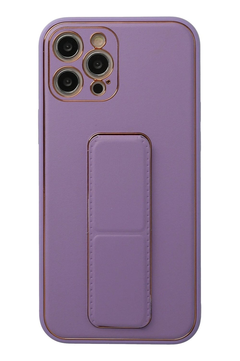 Mey İthalat®  iPhone 12 Pro Kılıf Coco Deri Standlı Kapak - Lila