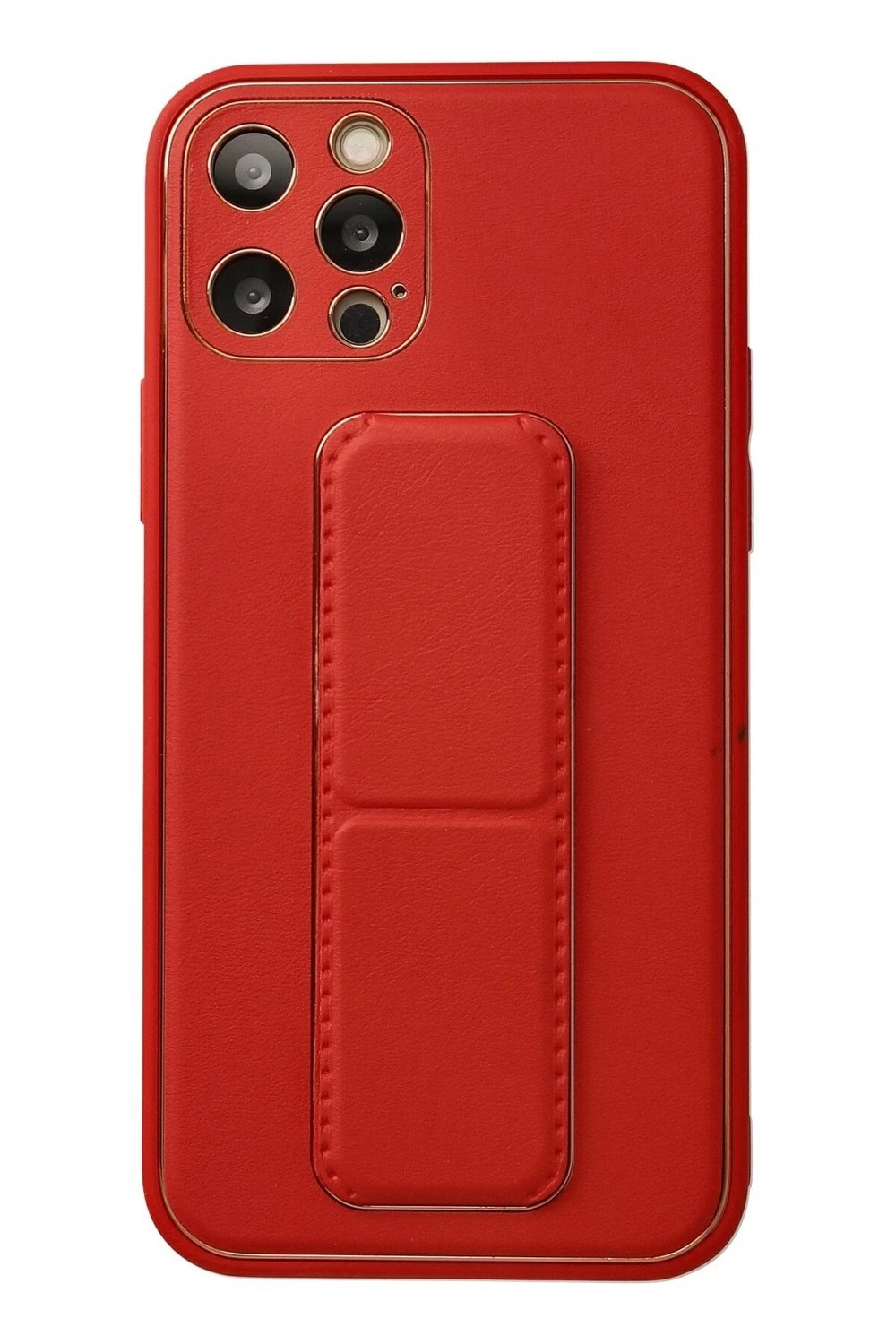 Mey İthalat®  iPhone 12 Pro Kılıf Coco Deri Standlı Kapak - Kırmızı