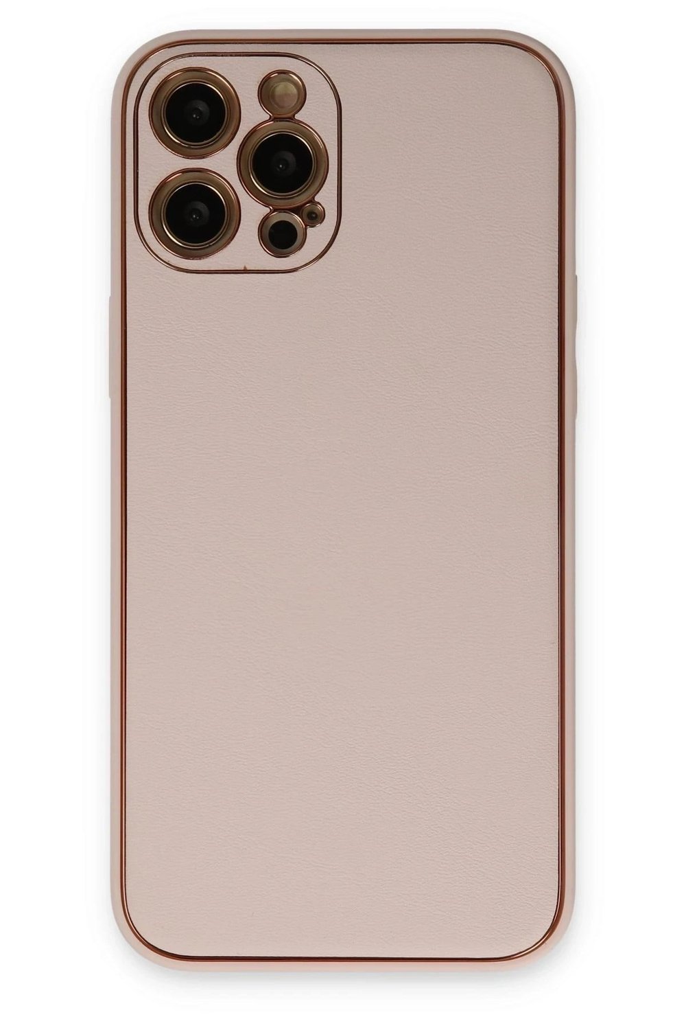 Mey İthalat®  iPhone 12 Pro Kılıf Coco Deri Silikon Kapak - Pudra