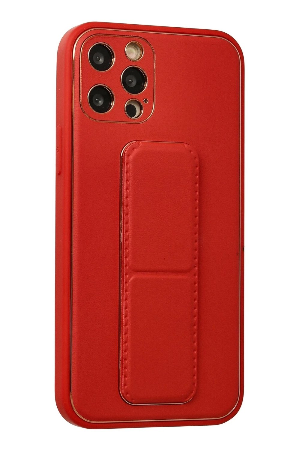 Mey İthalat®  iPhone 12 Pro Kılıf Coco Deri Standlı Kapak - Kırmızı