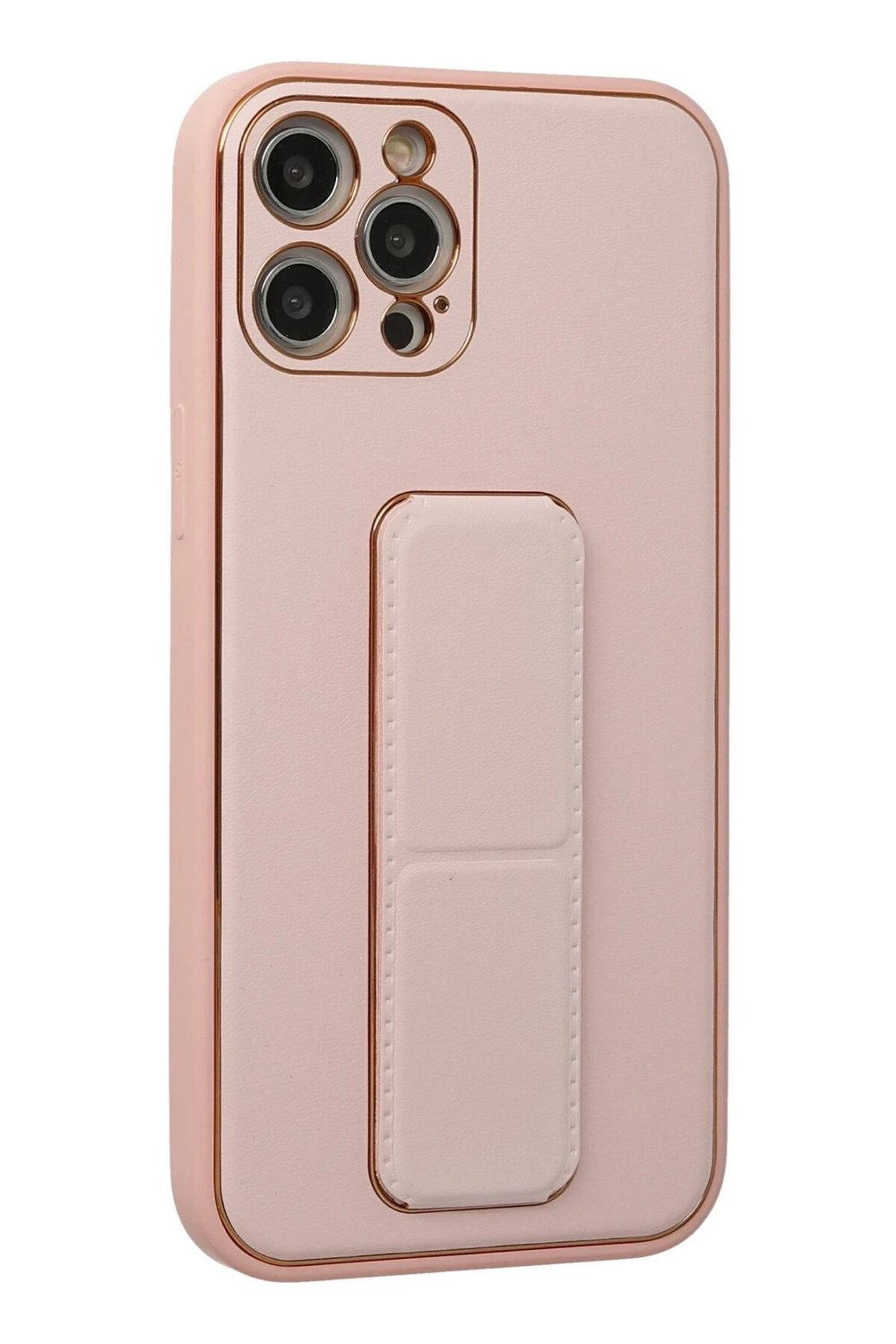 Mey İthalat®  iPhone 12 Pro Kılıf Coco Deri Standlı Kapak - Pembe