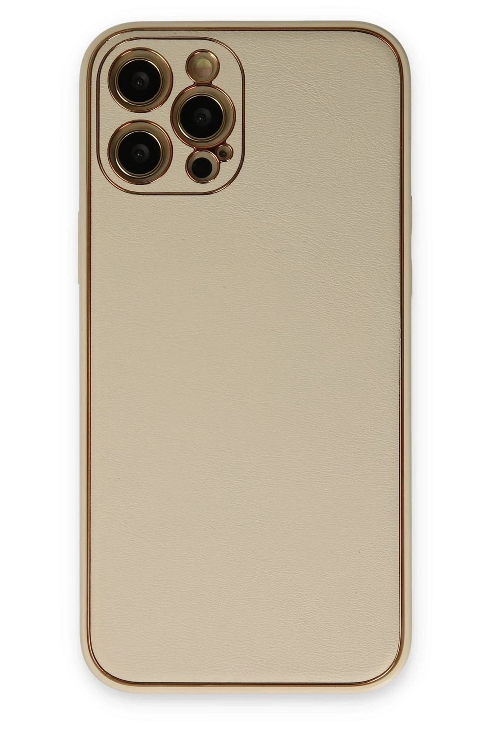Mey İthalat®  iPhone 12 Pro Kılıf Coco Deri Silikon Kapak - Gold