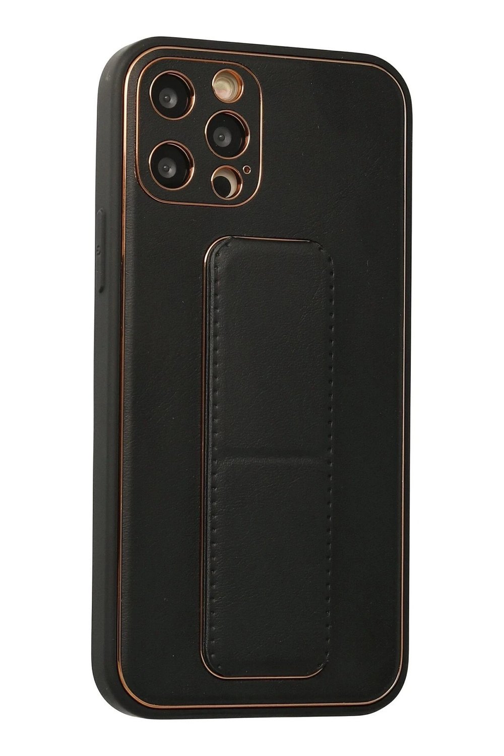 Mey İthalat®  iPhone 12 Pro Kılıf Coco Deri Standlı Kapak - Siyah