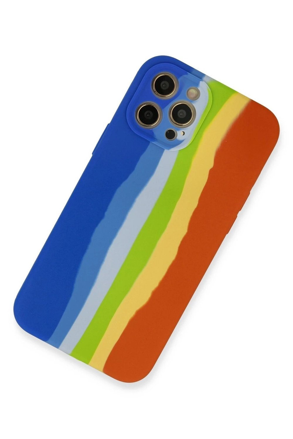 Mey İthalat®  iPhone 12 Pro Kılıf Ebruli Lansman Silikon - Mavi-Turuncu