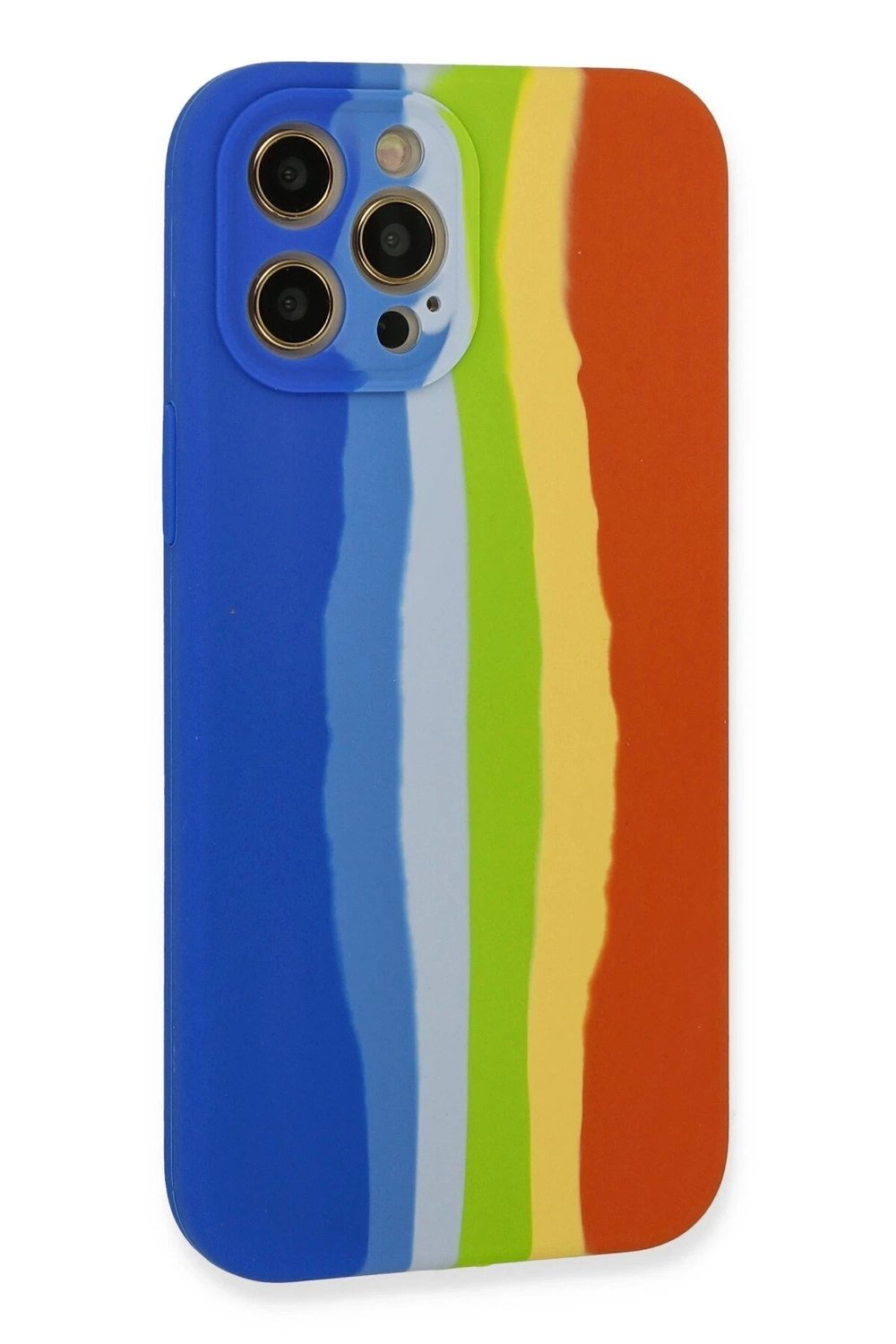 Mey İthalat®  iPhone 12 Pro Kılıf Ebruli Lansman Silikon - Mavi-Turuncu