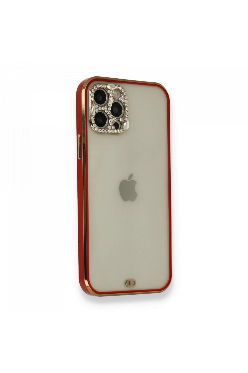Mey İthalat®  iPhone 12 Pro Kılıf Liva Taşlı Silikon - Kırmızı