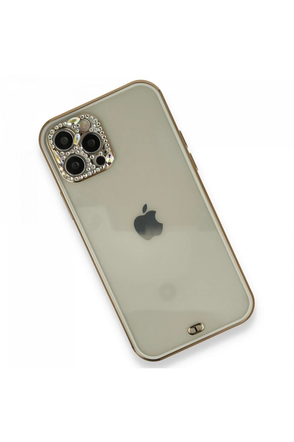 Mey İthalat®  iPhone 12 Pro Kılıf Liva Taşlı Silikon - Beyaz