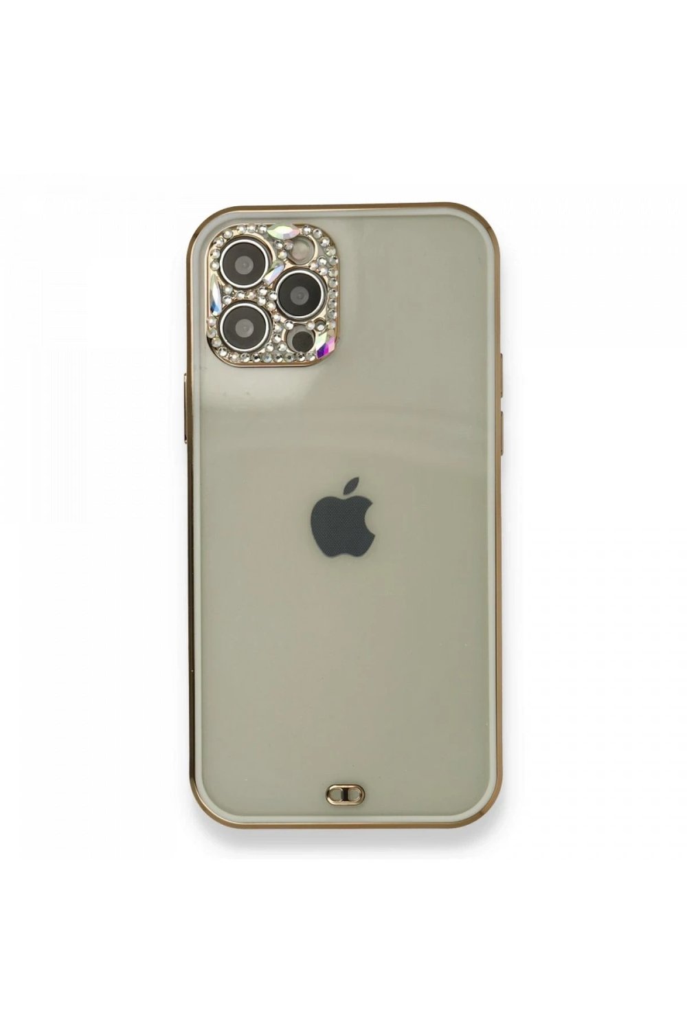 Mey İthalat®  iPhone 12 Pro Kılıf Liva Taşlı Silikon - Beyaz