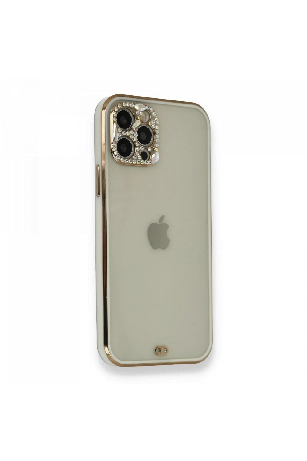 Mey İthalat®  iPhone 12 Pro Kılıf Liva Taşlı Silikon - Beyaz