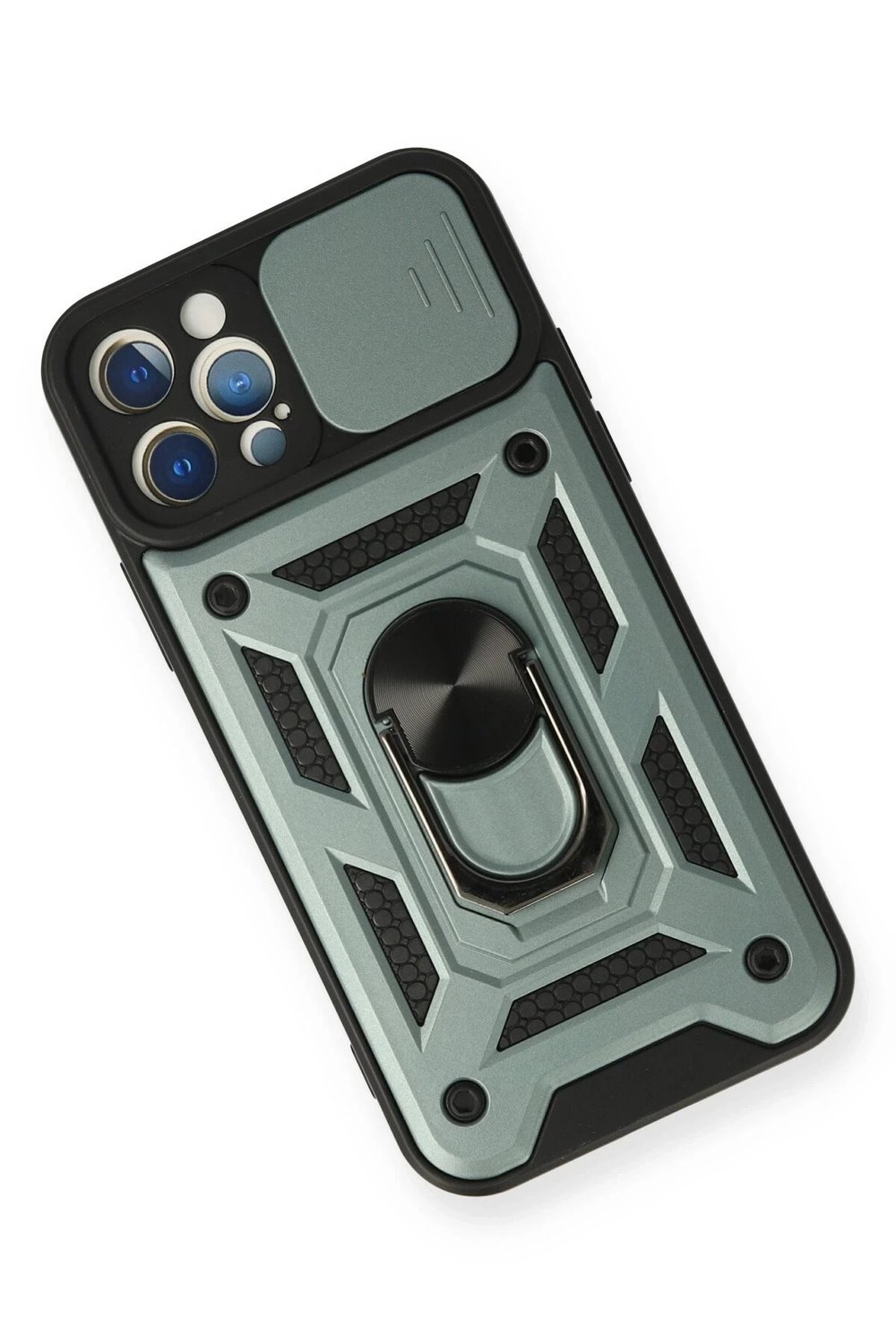 Mey İthalat®  iPhone 12 Pro Kılıf Pars Lens Yüzüklü Silikon - Yeşil