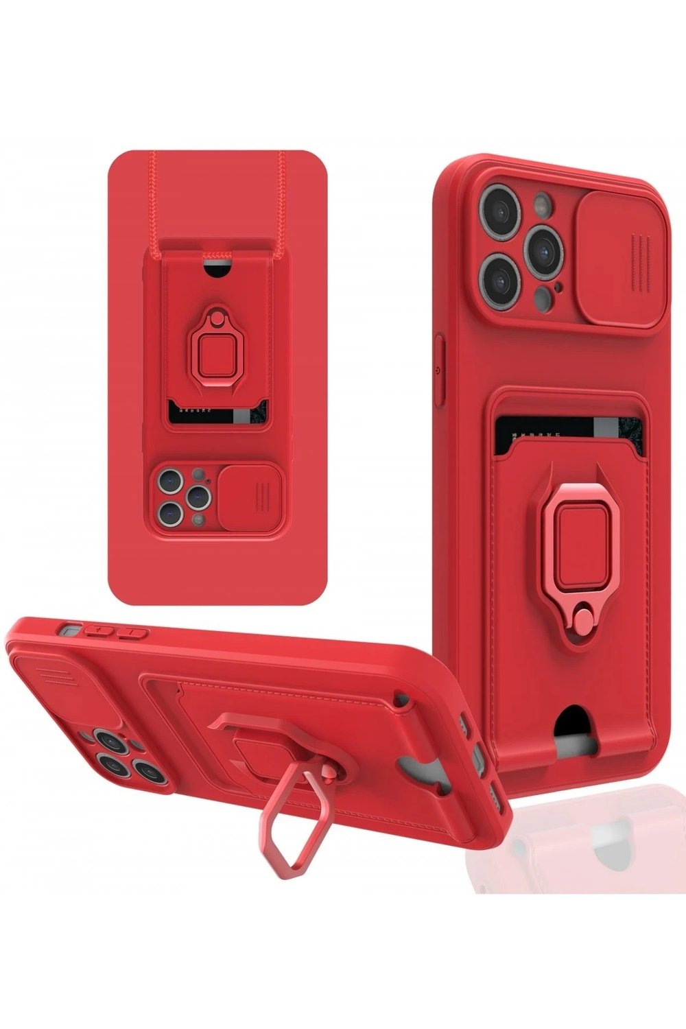 Mey İthalat®  iPhone 12 Pro Kılıf Zuma Kartvizitli Yüzüklü Silikon - Kırmızı