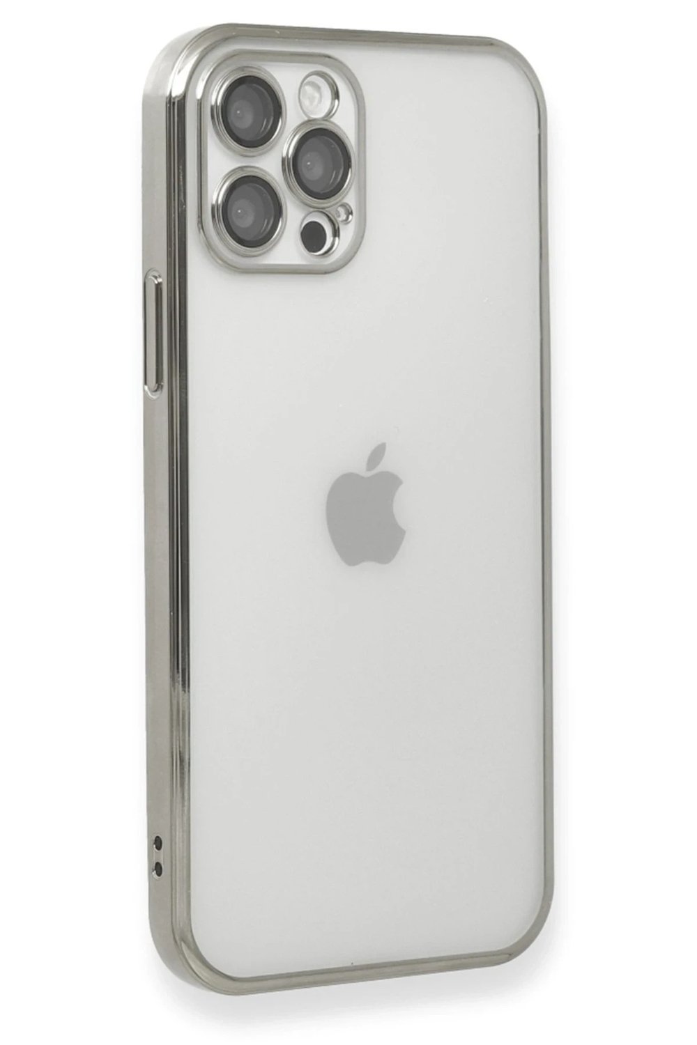 Mey İthalat®  iPhone 12 Pro Max Kılıf  Lensli Silikon - Gümüş