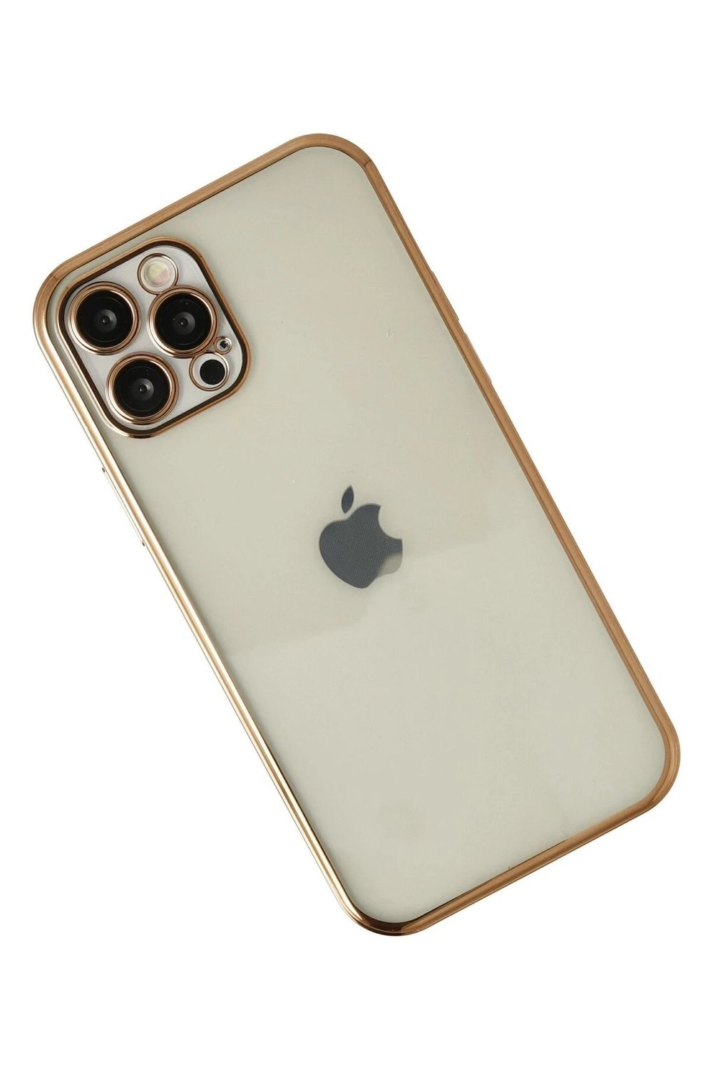 Mey İthalat®  iPhone 12 Pro Max Kılıf  Lensli Silikon - Gold