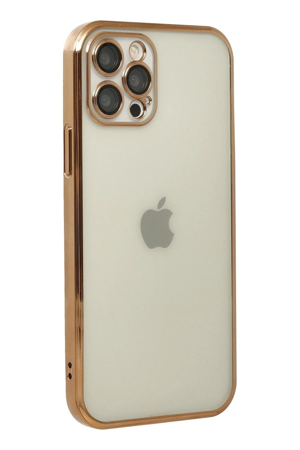 Mey İthalat®  iPhone 12 Pro Max Kılıf  Lensli Silikon - Gold