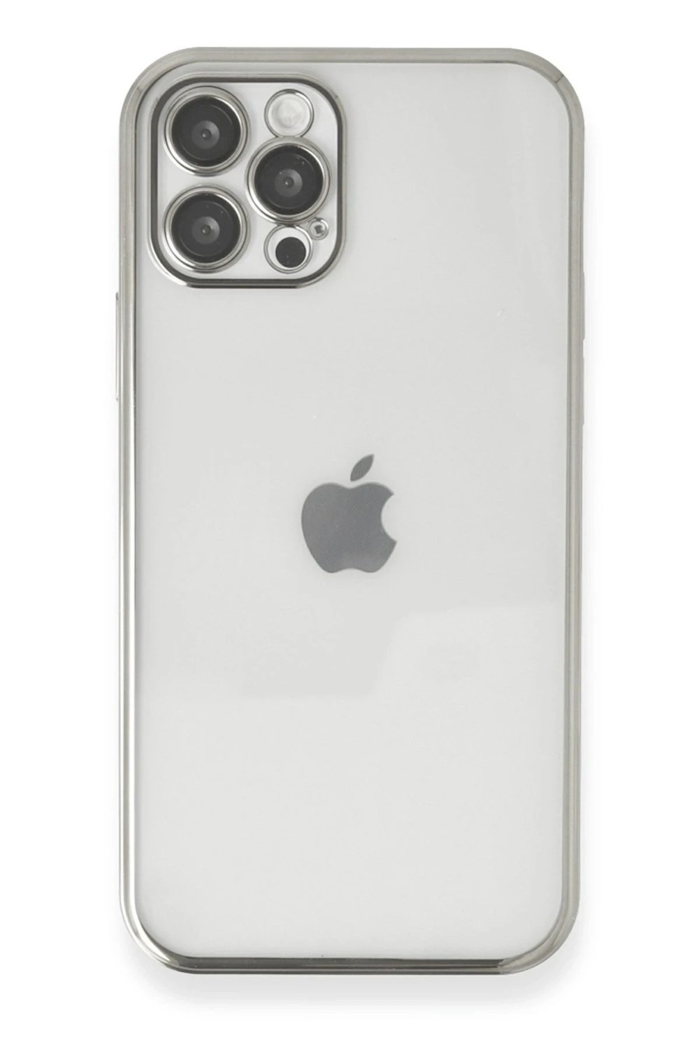Mey İthalat®  iPhone 12 Pro Max Kılıf  Lensli Silikon - Gümüş