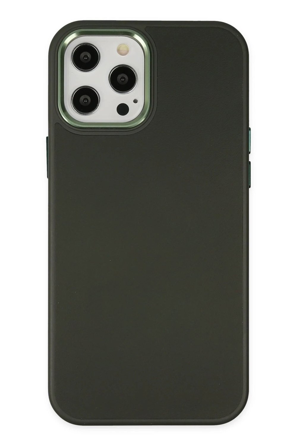 Mey İthalat®  iPhone 12 Pro Max Kılıf Asya Deri Silikon - Koyu Yeşil
