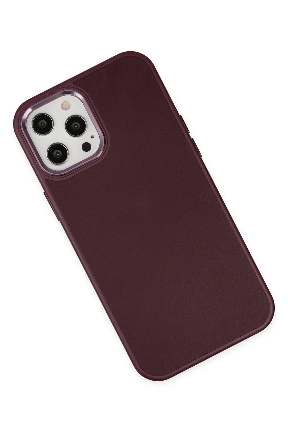 Mey İthalat®  iPhone 12 Pro Max Kılıf Asya Deri Silikon - Mürdüm