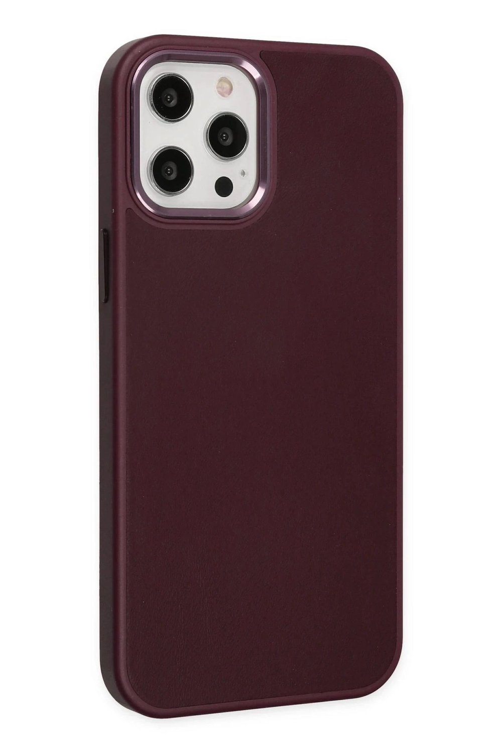 Mey İthalat®  iPhone 12 Pro Max Kılıf Asya Deri Silikon - Mürdüm