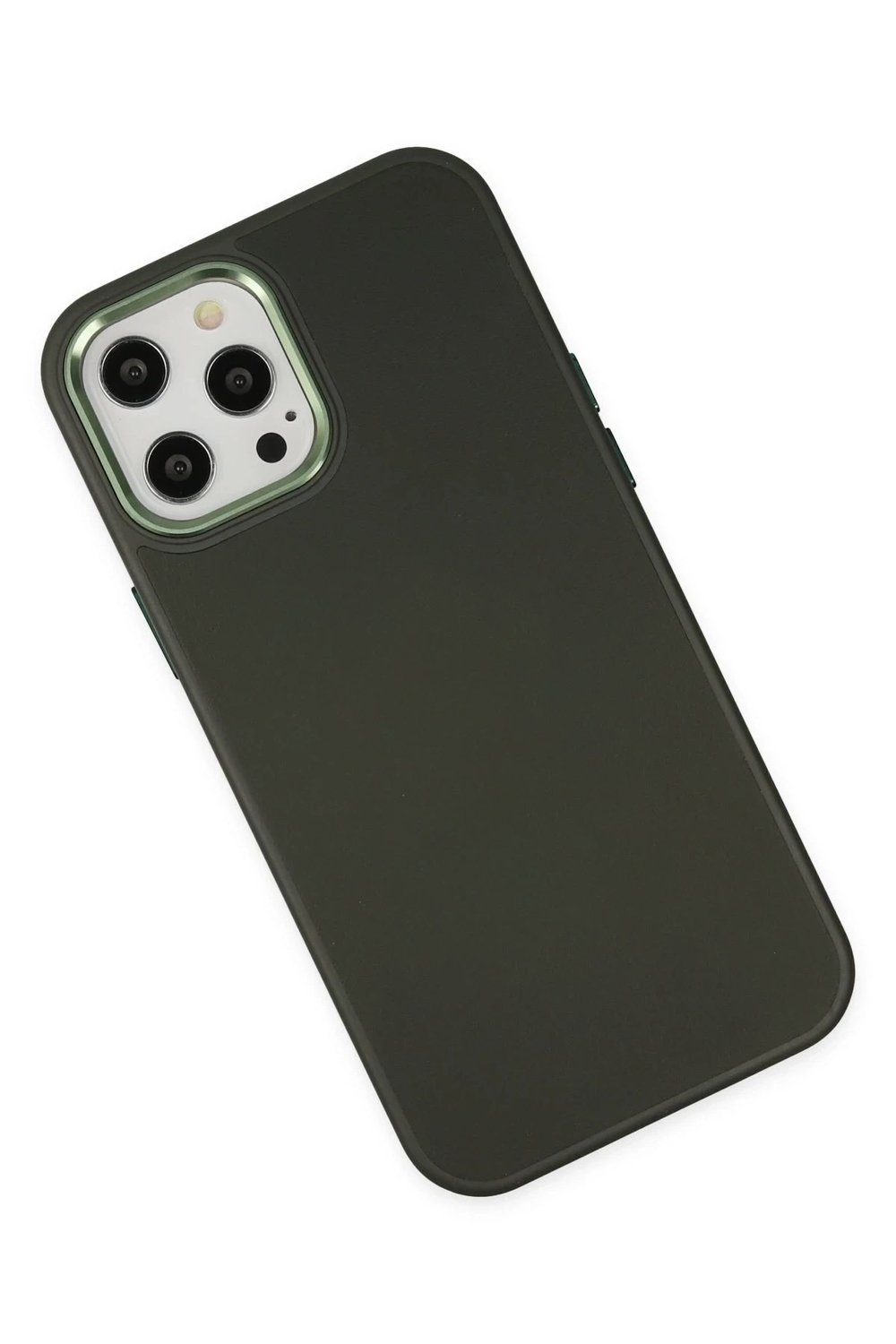 Mey İthalat®  iPhone 12 Pro Max Kılıf Asya Deri Silikon - Koyu Yeşil