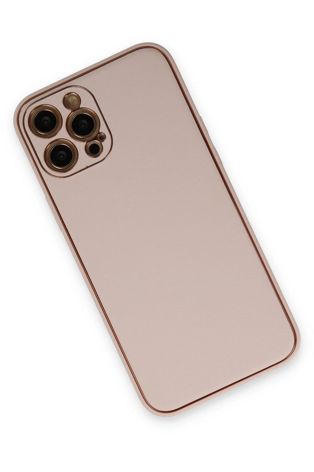 Mey İthalat®  iPhone 12 Pro Max Kılıf Coco Deri Silikon Kapak - Pudra