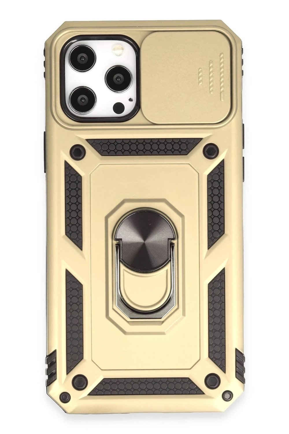 Mey İthalat®  iPhone 12 Pro Max Kılıf Pars Lens Yüzüklü Silikon - Gold