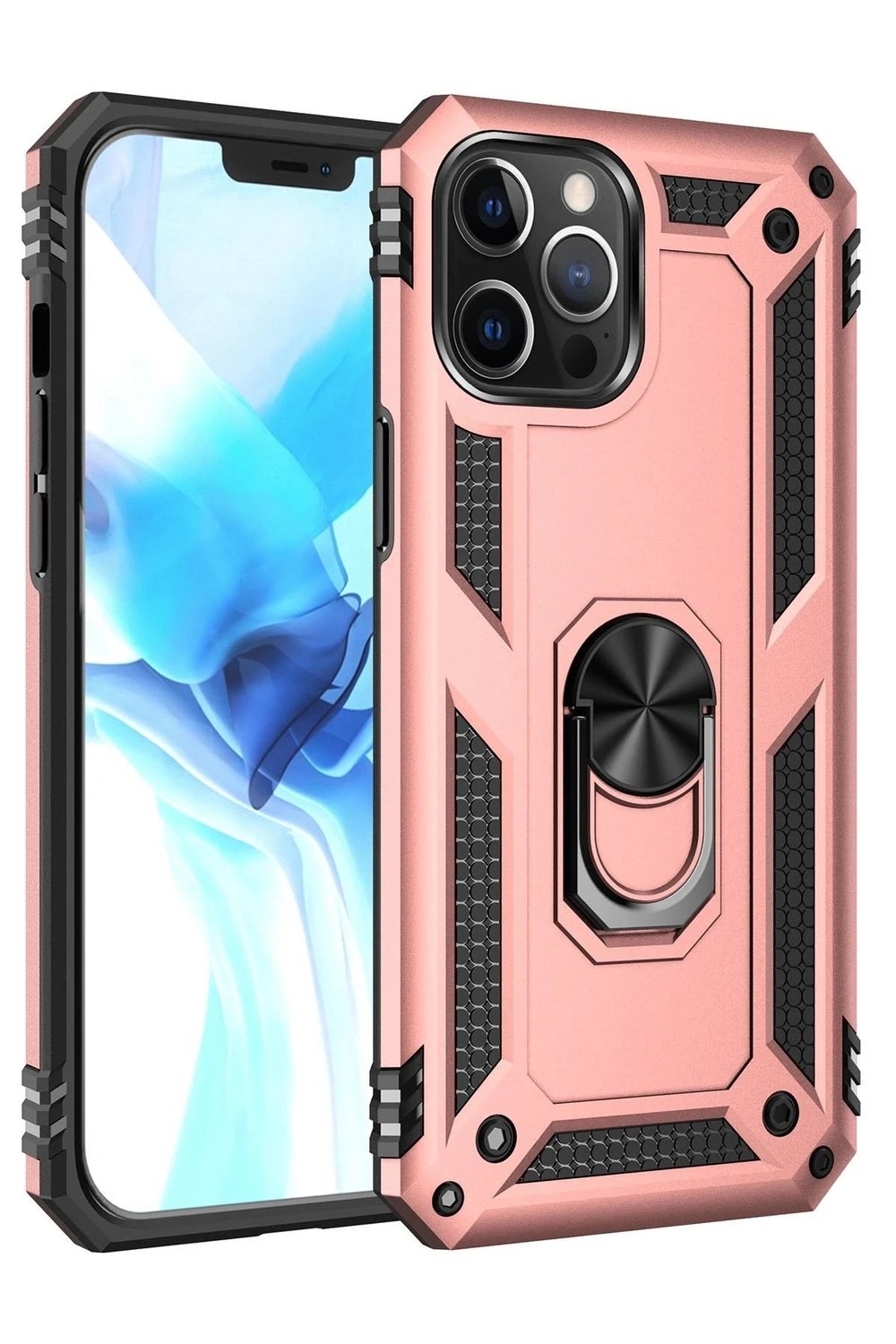 Mey İthalat®  iPhone 12 Pro Max Kılıf Sofya Yüzüklü Silikon Kapak - Rose