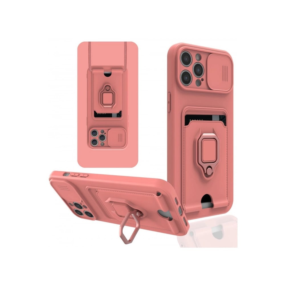 Mey İthalat®  iPhone 12 Pro Max Kılıf Zuma Kartvizitli Yüzüklü Silikon - Pembe
