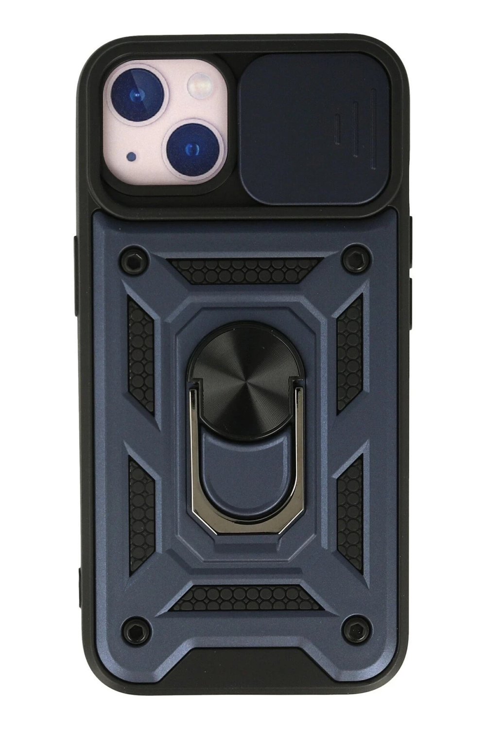 Mey İthalat®  iPhone 13 Kılıf Pars Lens Yüzüklü Silikon - Lacivert