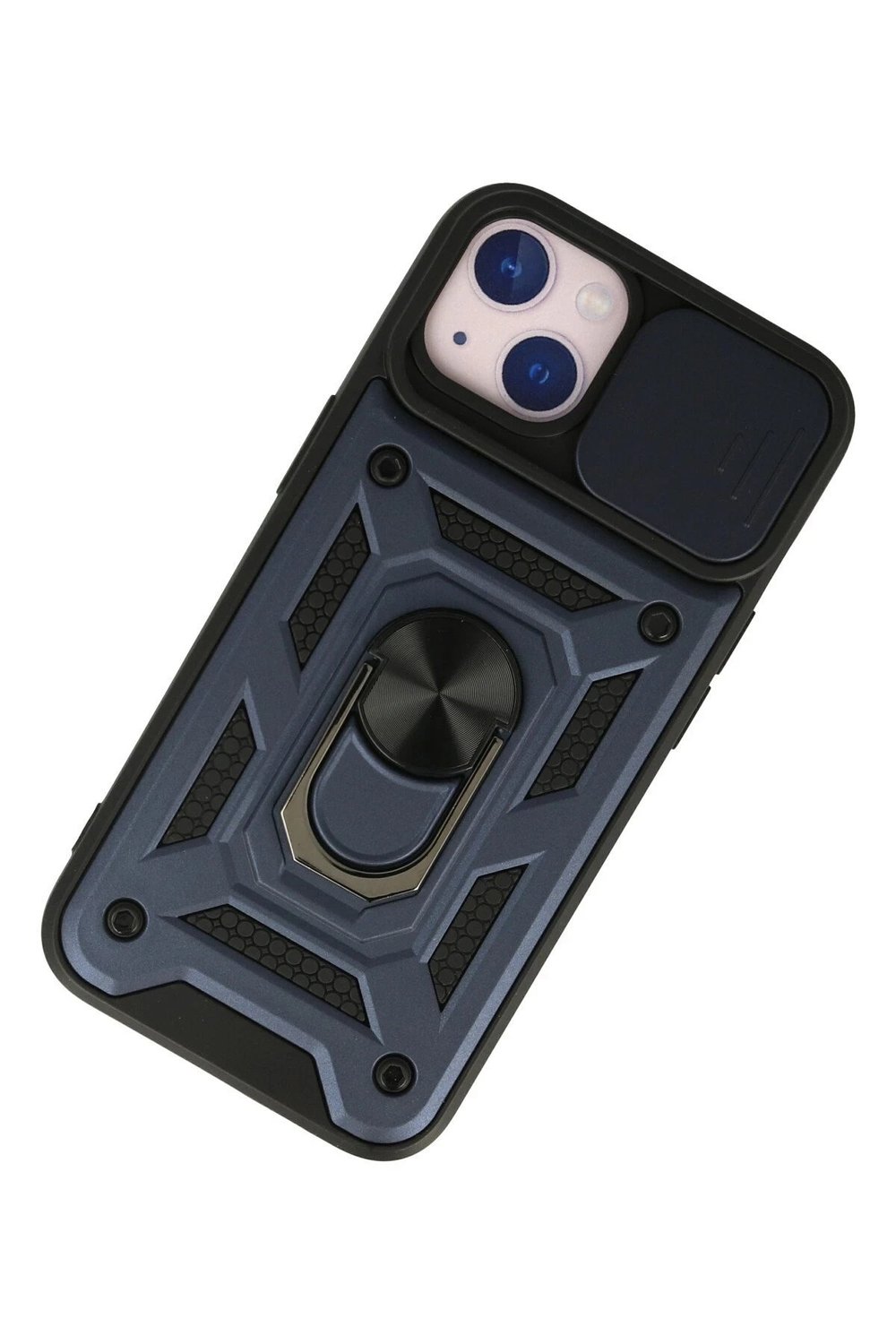 Mey İthalat®  iPhone 13 Kılıf Pars Lens Yüzüklü Silikon - Lacivert