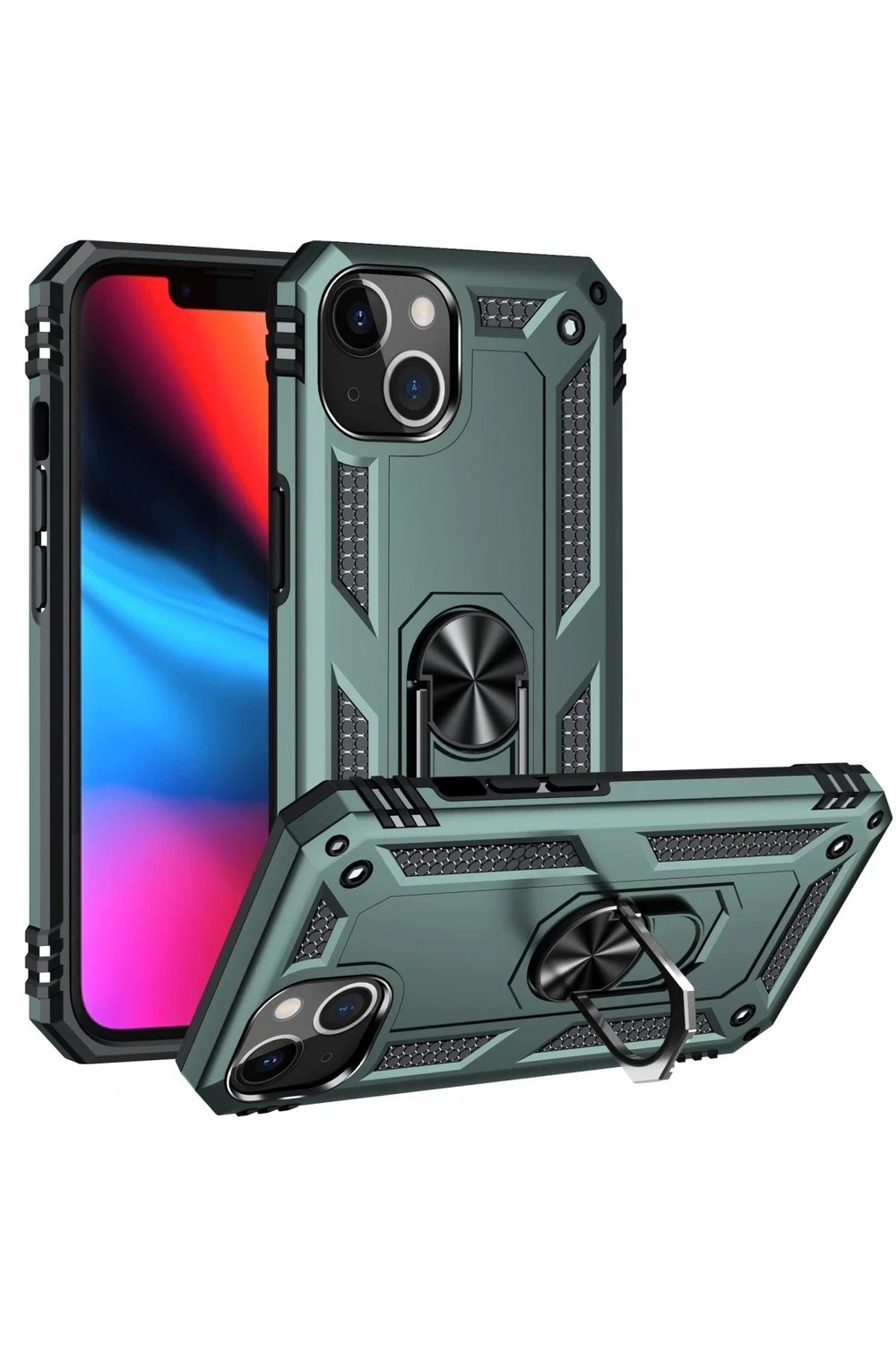 Mey İthalat®  iPhone 13 Kılıf Sofya Yüzüklü Silikon Kapak - Yeşil