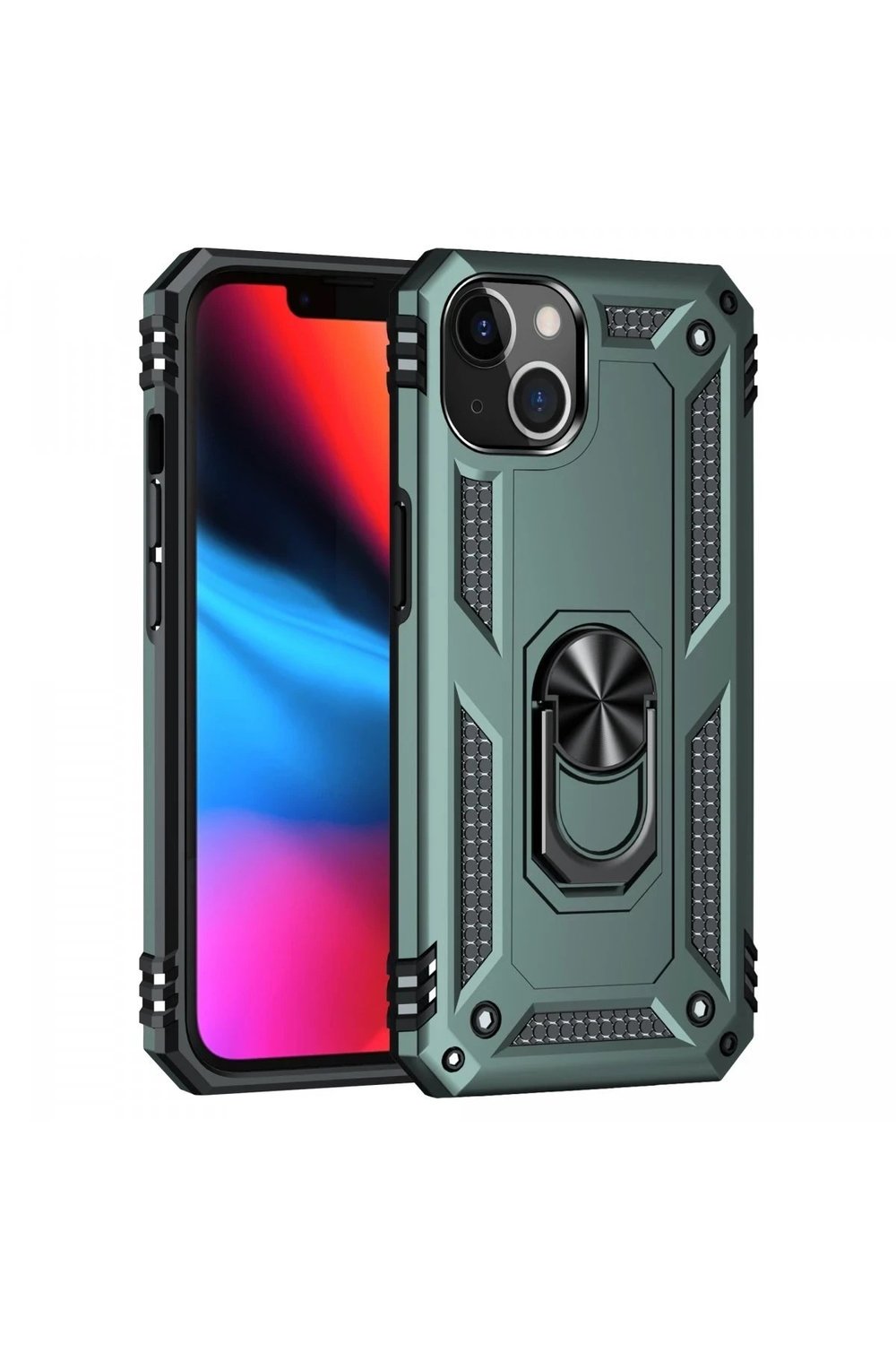 Mey İthalat®  iPhone 13 Kılıf Sofya Yüzüklü Silikon Kapak - Yeşil