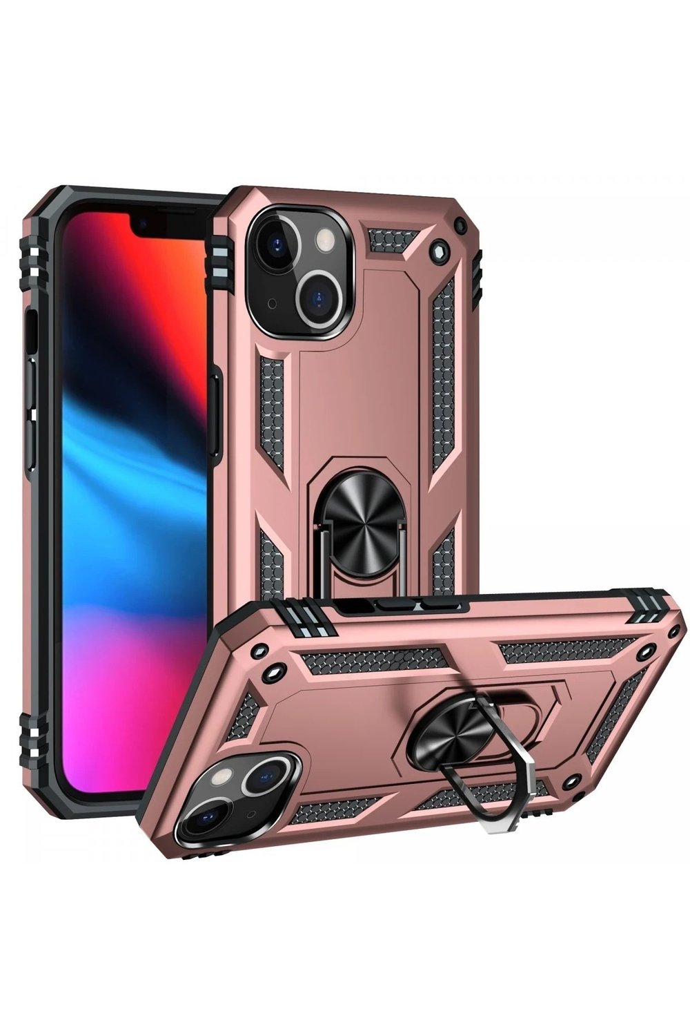 Mey İthalat®  iPhone 13 Kılıf Sofya Yüzüklü Silikon Kapak - Rose