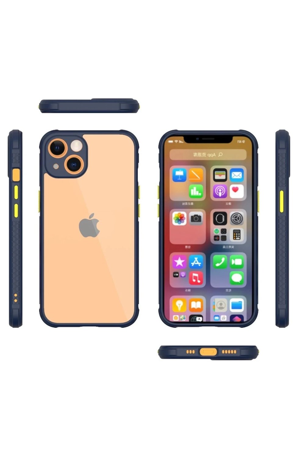 Mey İthalat®  iPhone 13 Mini Kılıf Miami Şeffaf Silikon - Lacivert