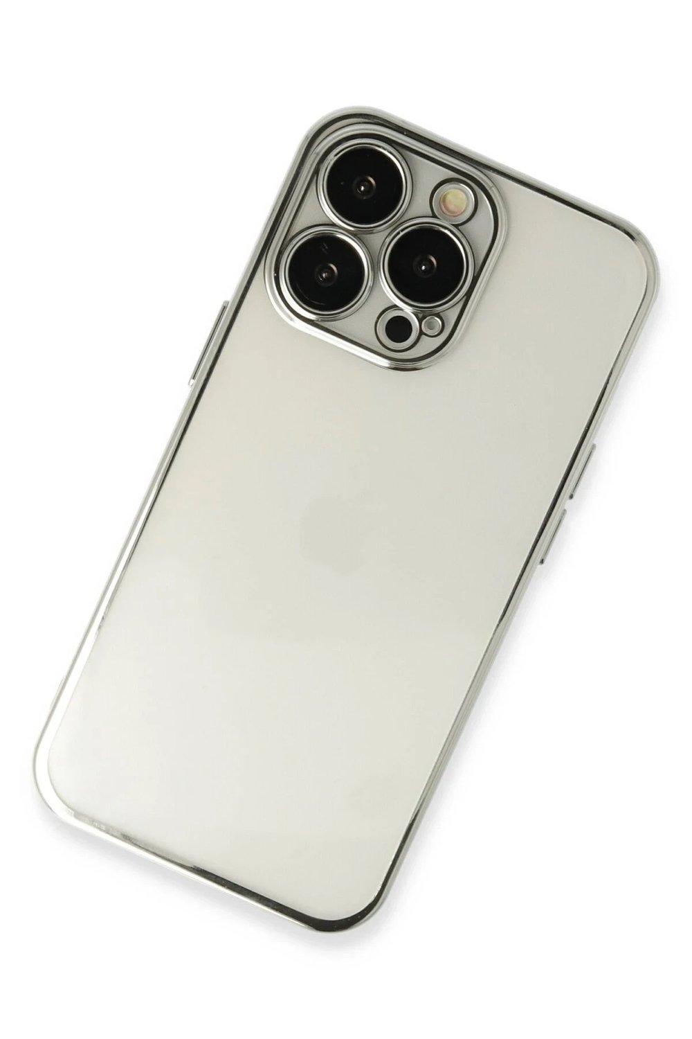 Mey İthalat®  iPhone 13 Pro Kılıf  Lensli Silikon - Gümüş